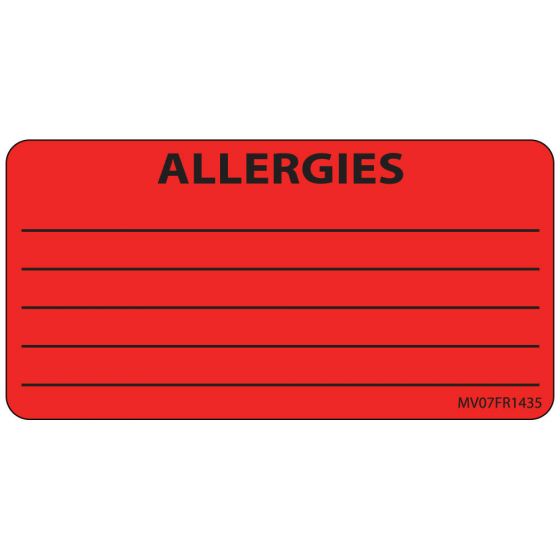 Label Paper Permanent Allergies 1" Core 2 15/16"x1 1/2" Fl. Red 333 per Roll