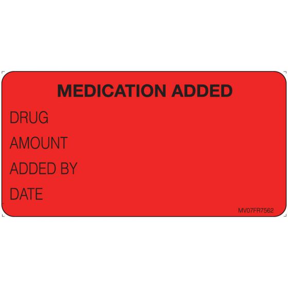 Label Paper Permanent Medication Added, 1" Core, 2 15/16" x 1", 1/2", Fl. Red, 333 per Roll