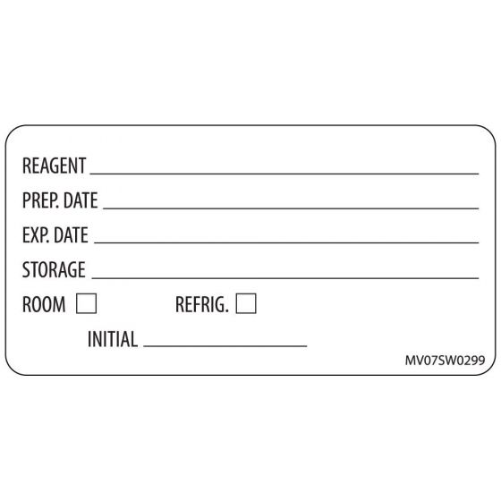 Label Paper Removable Reagent Prep Date, 1" Core, 2 15/16" x 1", 1/2", White, 333 per Roll