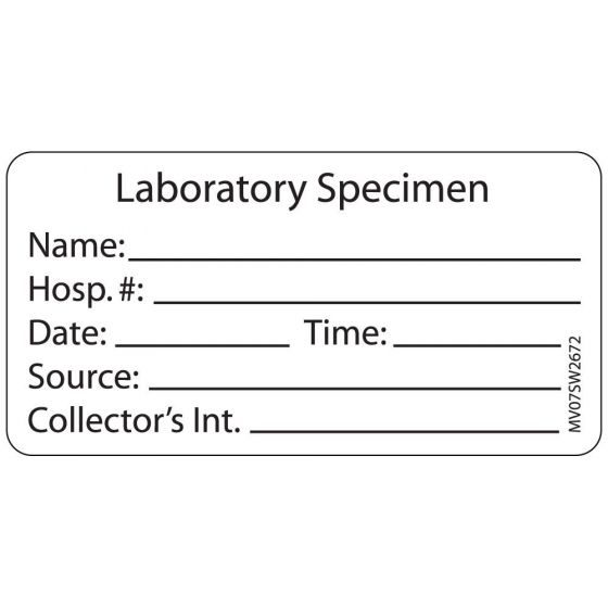 Label Paper Removable Laboratory Specimen, 1" Core, 2 15/16" x 1", 1/2", White, 333 per Roll