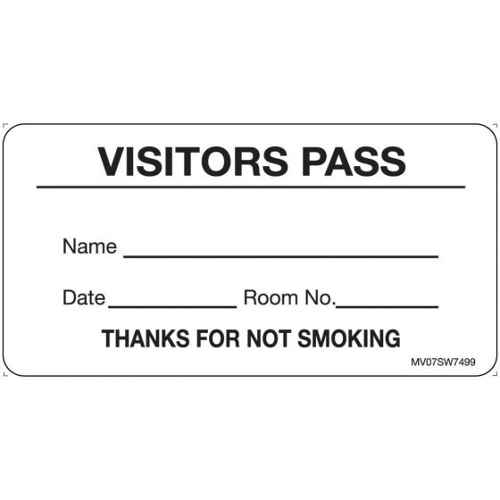 Visitor Pass Label Paper, Removable "Visitors Pass Name" 2-15/16" X 1-1/2" White, 333 per Roll