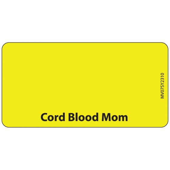 Label Paper Permanent Cord Blood Mom 1" Core 2 15/16"x1 1/2" Yellow 333 per Roll