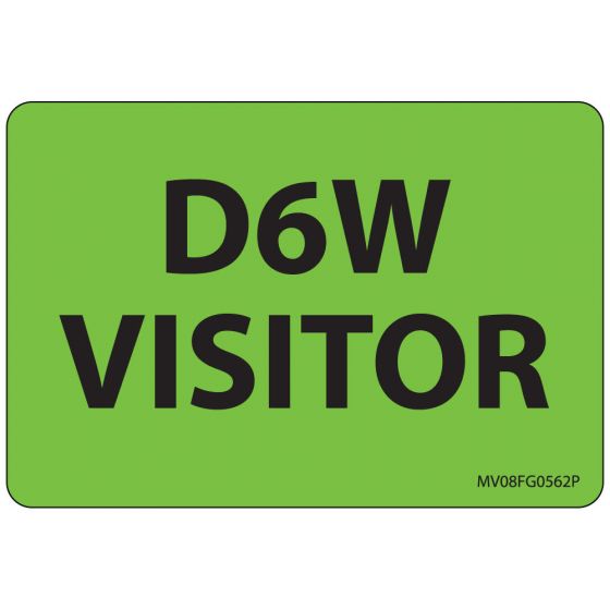 Visitor Pass Label Paper Permanent "D6W Visitor" 1" Core 2-15/16" X 2" Fl. Green, 333 per Roll