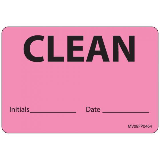 Label Paper Removable Clean Initials Date, 1" Core, 2" 15/16" x 2, Fl. Pink, 333 per Roll