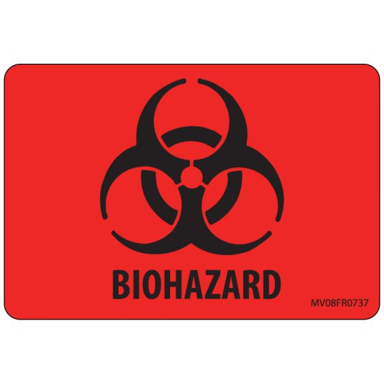 Label Paper Permanent Biohazard 1" Core 2" 15/16"x2 Fl. Red 333 per Roll