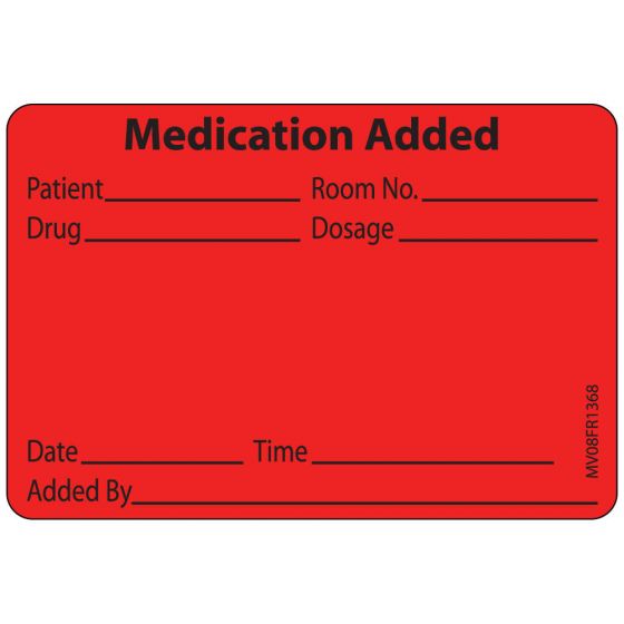 Label Paper Permanent Medication Added, 1" Core, 2" 15/16" x 2, Fl. Red, 333 per Roll