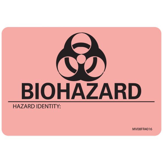 Lab Communication Label (Paper, Permanent) Biohazard Hazard 2" 15/16"x2 Fluorescent Red - 333 per Roll