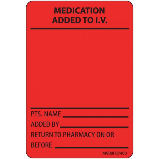 Label Paper Permanent Medication Added To, 1" Core, 2" 15/16" x 2, Fl. Red, 333 per Roll