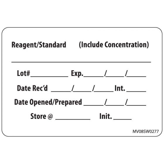 Label Paper Removable Reagent/standard, 1" Core, 2" 15/16" x 2, White, 333 per Roll