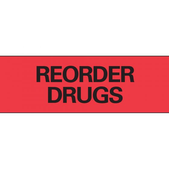 Binder/Chart Tape Removable "Reorder Drugs", 1'' Core, 3/4 '' x 500'', Red, 222 Imprints, 500 Inches per Roll