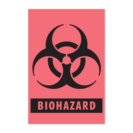 Hazard Label (Paper, Permanent) Biohazard 3"x2" Fluorescent Red - 500 Labels per Roll