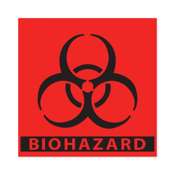 Hazard Label (Paper, Permanent) Biohazard 5"x5" Fluorescent Red - 250 Labels per Roll