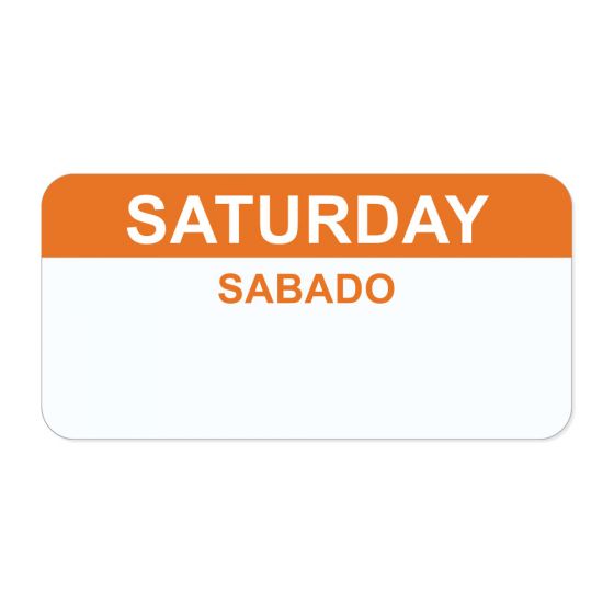 Label Paper Permanent "Saturday Sabado", 2"x1", White with Orange, 1000 per Roll