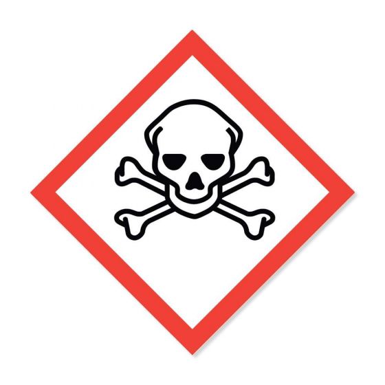 LABEL HAZARD COMM SKULL/CROSSBONES 2X2 WHITE/RED 250/ROLL