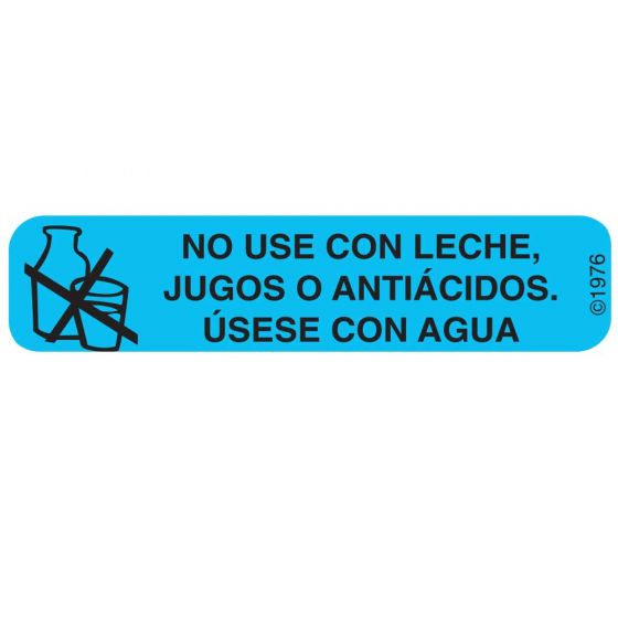 Communication Label (Paper, Permanent) No Use Con Leche. 1 9/16" x 3/8" Blue - 500 per Roll, 2 Rolls per Box