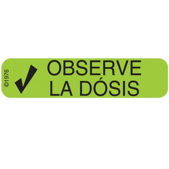 Communication Label (Paper, Permanent) Observe La Dosis 1 9/16" x 3/8" Green - 500 per Roll, 2 Rolls per Box