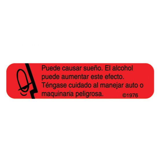 Communication Label (Paper, Permanent) Puede Causar Sueno 1 9/16" x 3/8" Red - 500 per Roll, 2 Rolls per Box