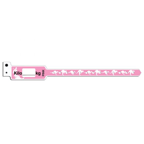 KangaBand® Write-on Wristband Poly 1"x10 1/4" Pediatric Pink with Black Imprint - 250 per Box 