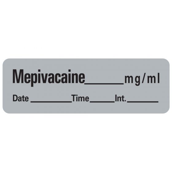 Anesthesia Label with Date, Time & Initial (Paper, Permanent) Mepivacaine mg/ml 1 1/2" x 1/2" Gray - 600 per Roll