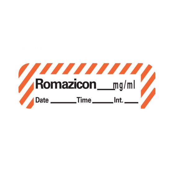 ANESTHESIA LABEL WITH DATE, TIME, AND INITIAL PAPER PERMANENT ROMAZICON MG/ML 1" CORE 1 1/2" X 1/2" WHITE WITH FL. RED