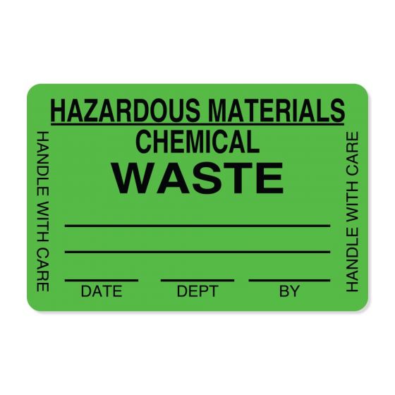 Hazard Label (Paper, Permanent) Hazardous Materials  3"x2" Fluorescent Green - 500 Labels per Roll