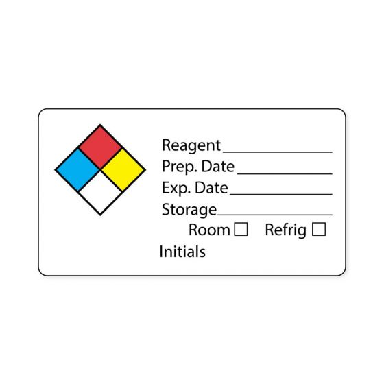 Hazard Label (Paper, Permanent) Reagent ___ Prep  3"x1 5/8" White - 1000 Labels per Roll