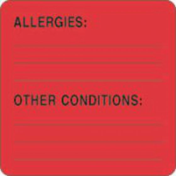 Label Paper Removable Allergies: 2 1/2" x 2 1/2", Fl. Red, 500 per Roll