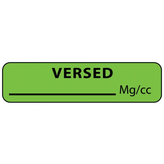 Label Paper Permanent Versed mg/cc, 1" Core, 1 1/4" x 5/16", Fl. Green, 760 per Roll