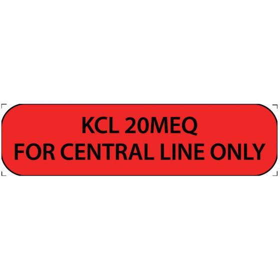 Label Paper Permanent KCL 20MEQ For Central Line Only, 1" Core, 1 7/16" x 3/8", Fl. Red, 666 per Roll