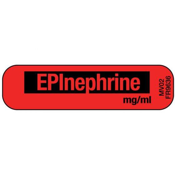 Label Paper Permanent Epinephrine mcg/ml 1" Core 1 7/16"x3/8" Fl. Red 666 per Roll