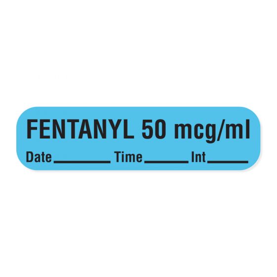 Label Paper Permanent Fentanyl 50 mcg/ml 1" Core 1 7/16"x3/8" Blue 666 per Roll