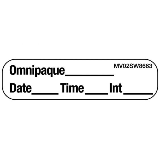 Label Paper Removable Omnipaque Date Time, 1" Core, 1 7/16" x 3/8", White, 666 per Roll