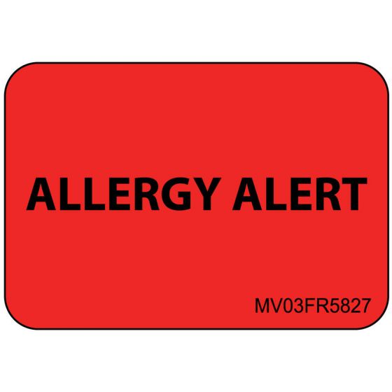 Label Paper Permanent Allergy Alert 1" Core 1 7/16"x1 Fl. Red 666 per Roll