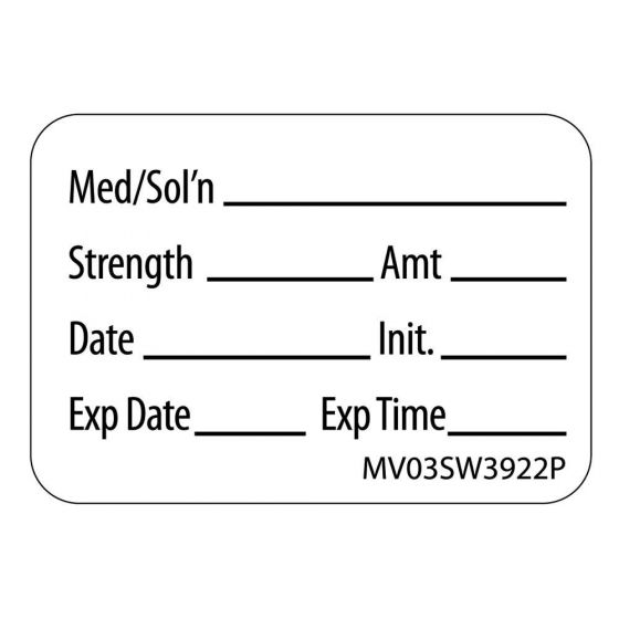 Label Paper Permanent Med Soln___, 1" Core, 1 7/16" x 1", White, 666 per Roll