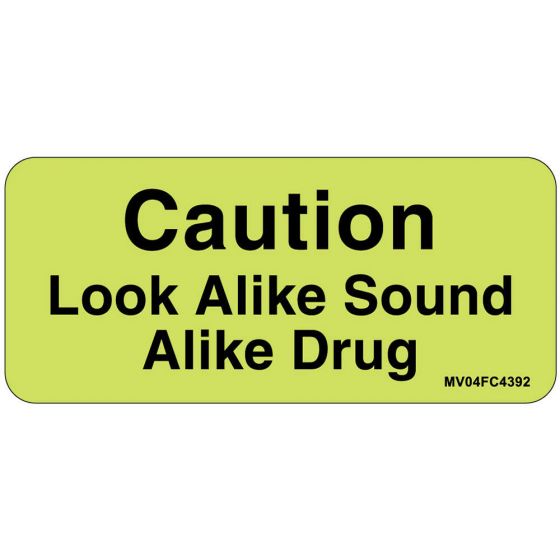 Label Paper Removable Caution Look Alike, 1" Core, 2 1/4" x 1", Fl. Chartreuse, 420 per Roll