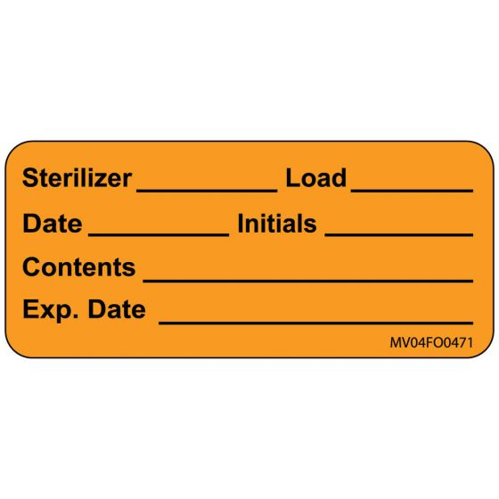 Label Paper Removable Sterilizer Load Date, 1" Core, 2 1/4" x 1", Fl. Orange, 420 per Roll