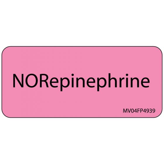 Label Paper Removable Norepinephrine, 1" Core, 2 1/4" x 1", Fl. Pink, 420 per Roll