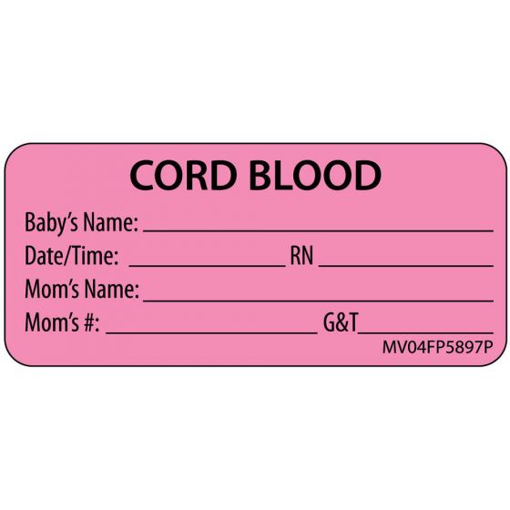 Label Paper Permanent Cord Blood Babys 1" Core 2 1/4"x1 Fl. Pink 420 per Roll