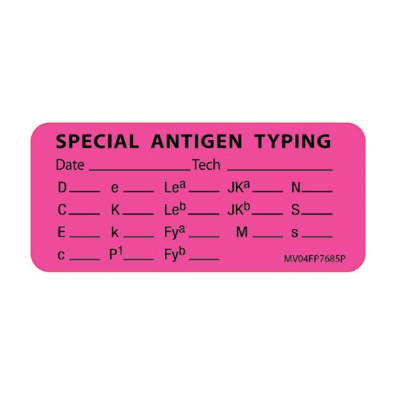 Label Paper Permanent Special Antigen, 1" Core, 2 1/4" x 1", Fl. Pink, 420 per Roll