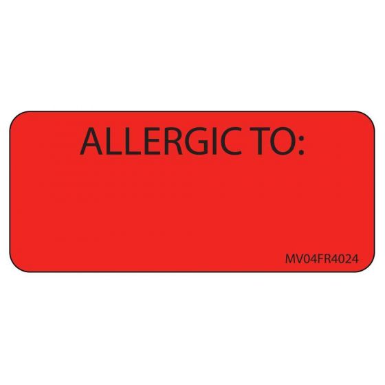 Label Paper Permanent Allergic To: 1" Core 2 1/4"x1 Fl. Red 420 per Roll