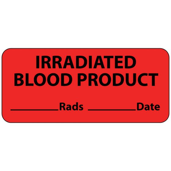 Label Paper Permanent Irradiated Blood, 1" Core, 2 1/4" x 1", Fl. Red, 420 per Roll