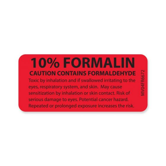 Label Paper Permanent 0.1 Formalin Caution 1" Core 2-1/4" x 1" Fl. Red 420 per Roll