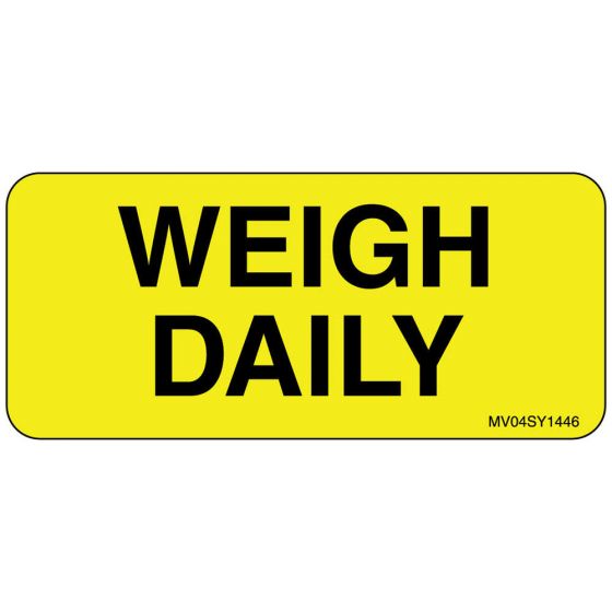 Label Paper Permanent Weigh Daily, 1" Core, 2 1/4" x 1", Yellow, 420 per Roll