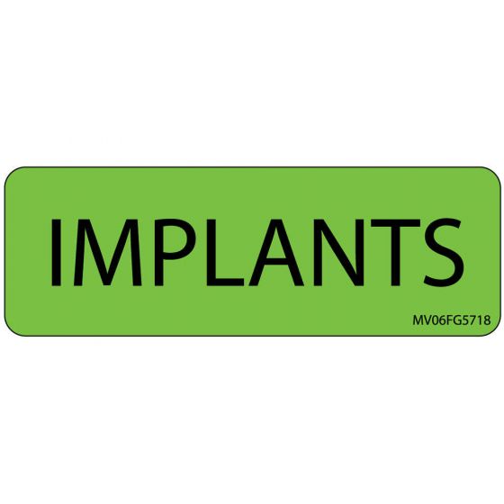 Label Paper Removable Implants, 1" Core, 2 15/16" x 1", Fl. Green, 333 per Roll