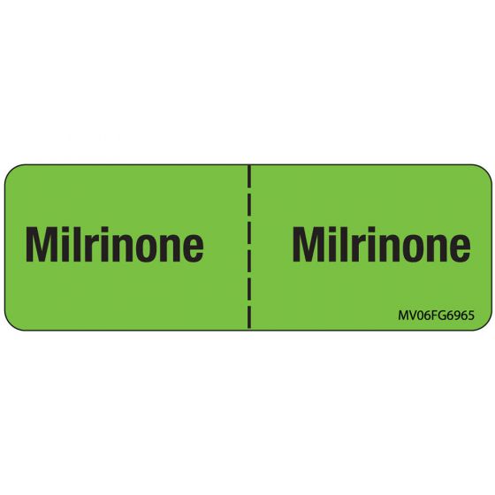 Label Paper Removable Milrinone:, 1" Core, 2 15/16" x 1", Fl. Green, 333 per Roll