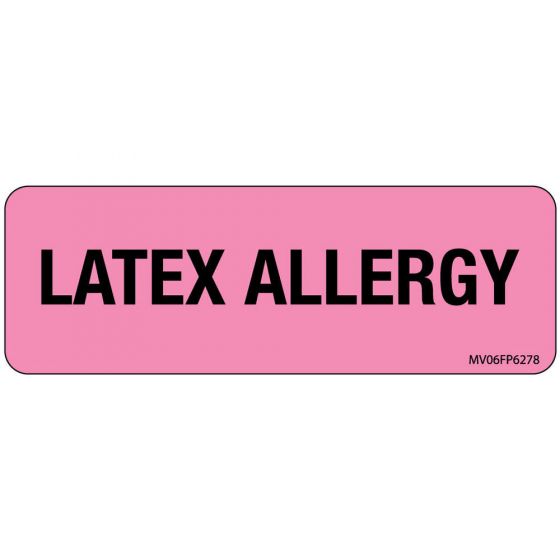 Label Paper Removable Latex Allergy, 1" Core, 2 15/16" x 1", Fl. Pink, 333 per Roll