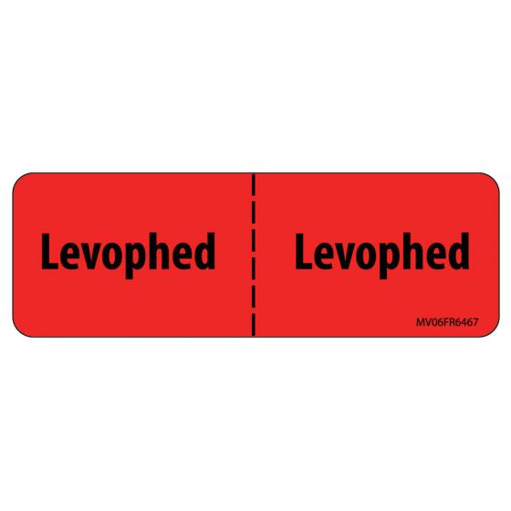 Label Paper Permanent Levophed: Levophed, 1" Core, 2 15/16" x 1", Fl. Red, 333 per Roll