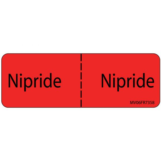 Label Paper Permanent Nipride: Nipride, 1" Core, 2 15/16" x 1", Fl. Red, 333 per Roll