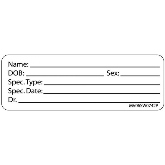 Label Paper Removable Name: DOB: Sex: Spec., 1" Core, 2 15/16" x 1", White, 333 per Roll