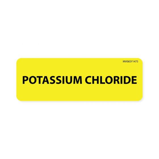 LABEL PAPER PERMANENT POTASSIUM CHLORIDE 1" CORE 2 15/16" X 1 YELLOW 333 PER ROLL